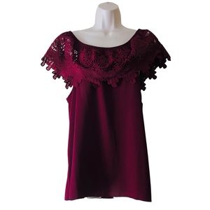 Tovia Burgundy Dark Red Off The Shoulder Lace Top XL